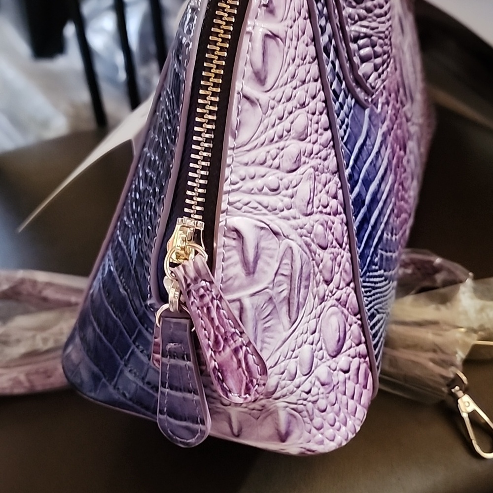 MAK Purple Ombre CrocEmbossed Vegan Leather Satchel W/crossbody Nwt Brahmin LIKE - Picture 5 of 7